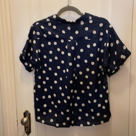 Like new! Maeve navy polka dot linen top - Picture 3 of 5